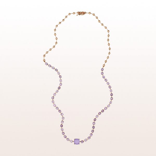 Necklace with purple chalcedony and pink sapphires in 18kt rose gold