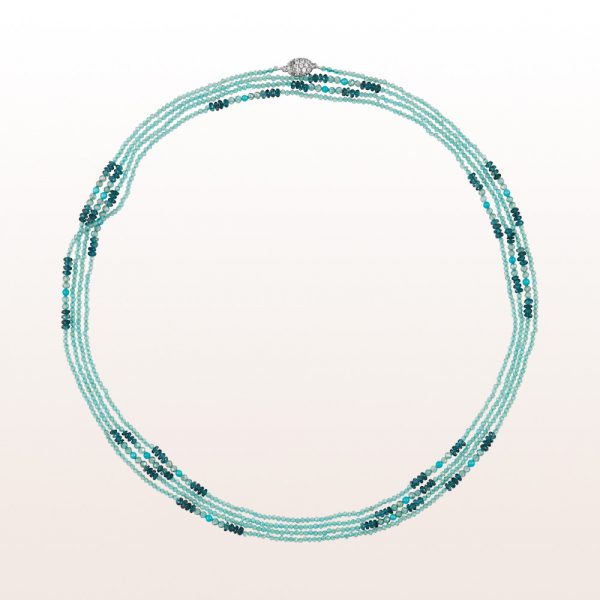 Necklace with topaz, blue zircon, turquoise and an 18kt white gold brilliant clasp