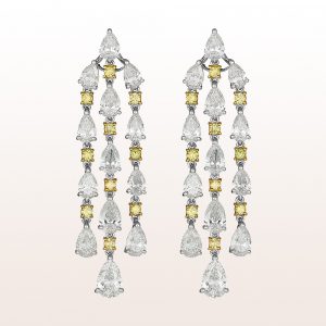 Earrings with yellow and white diamonds 11,59ct in platinum
