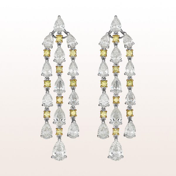 Ohrgehänge mit gelben und weißen Diamanten 11,59ct in Platin