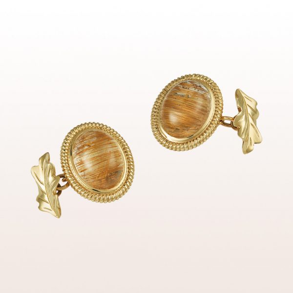 Cufflinks with rutilated quartz cabochons in 14kt yellow gold