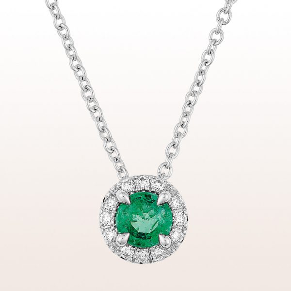 Necklace with emerald 0,21ct and brilliant cut diamonds 0,07ct in 18kt white gold 
