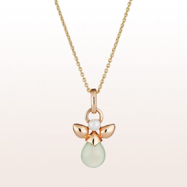 Pendant with calcite and pearl in 18kt rose gold