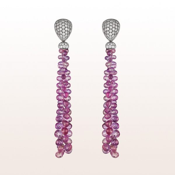 Earrings with brilliants 1,86ct and pink sapphire 52,10ct in 18kt white gold