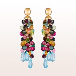Earrings with mulite-coloured tourmalines and topazes in 18kt yellow gold