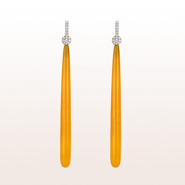 Earrings with yellow jade and brilliants 0,51ct in 18kt white gold