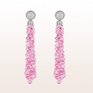 Earrings with brilliants 1,44ct and pink sapphire 70,75ct in 18kt white gold