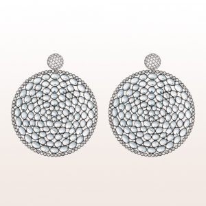 Earrings with brilliants 0,99ct and white moonstone slices in 18kt white gold