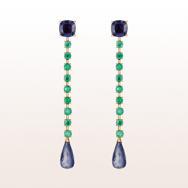 Earrings with emerald and iolite in 18kt rose gold