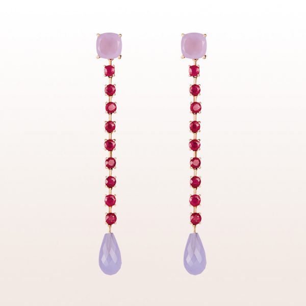 Earrings with chalzedony and rubies 3,20ct in 18kt rose gold