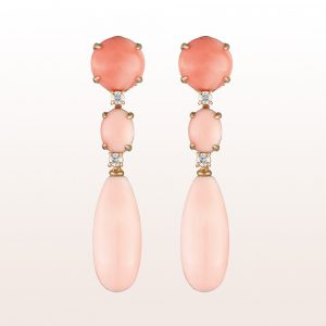 Earrings coral and brilliants 0,32ct in 18kt rose gold
