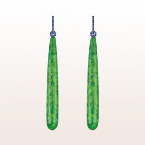 Earrings with sapphire 0,90ct and green turquoise drops in 18kt white gold
