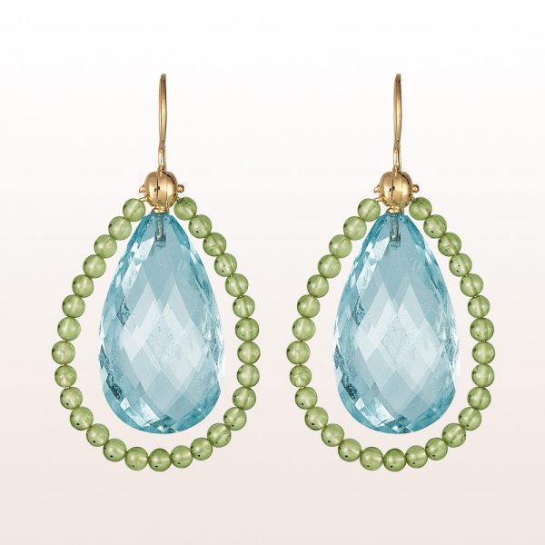 Earrings with topaz drops and peridot on 18kt yellow gold hooks
