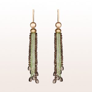 Earrings with peridot and smoky quartz in 18kt yellow gold