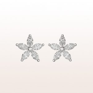 Ear studs with marquise cut diamonds 0,85ct in 18kt white gold
