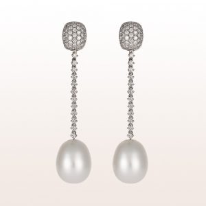 Earrings with brilliants 0,63ct and white south sea pearls in 18kt white gold