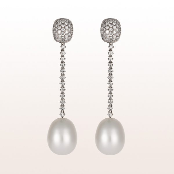 Earrings with brilliants 0,63ct and white south sea pearls in 18kt white gold