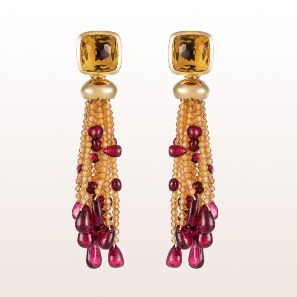 Earrings with citrine, orange spinel and garnet in 18kt yellow gold