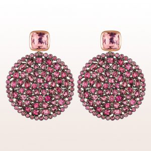Earrings with rubellites and pink tourmaline slices in 18kt rose gold