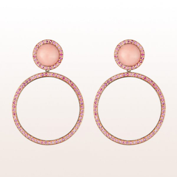 Earrings with pink corals and pink sapphire in 18kt rose gold