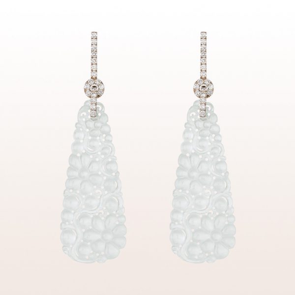 Earrings with white jade and brilliants 0,66ct in 18kt white gold