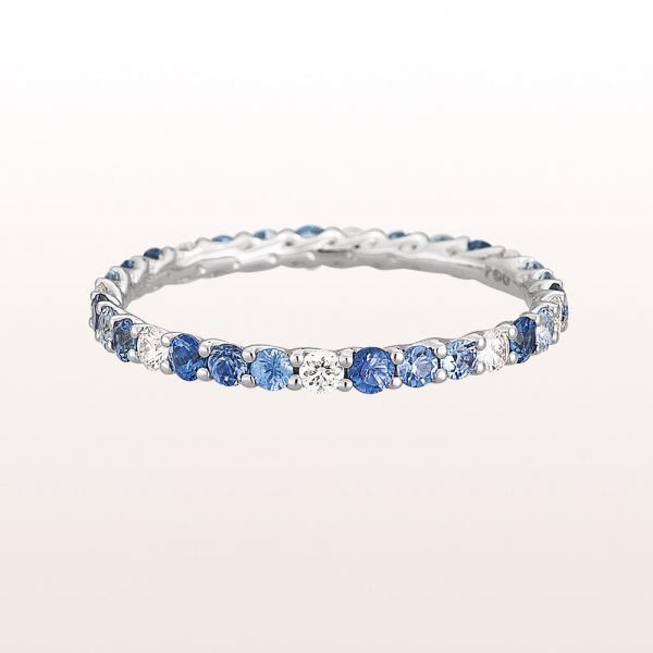 Eternity-ring with sapphire 0,81ct and brilliant cut diamonds 0,20ct in 18kt white gold