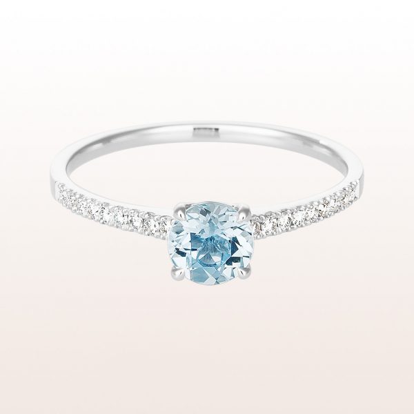 Ring topaz 0,46ct and brilliant cut diamonds 0,11ct in 18kt white gold