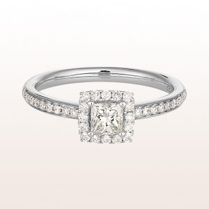 Ring with princess cut diamonds 0,38ct and brilliants 0,23ct in 18kt white gold