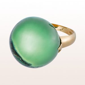 Ring with prasiolite-cabouchon 13,00ct in 18kt yellow gold