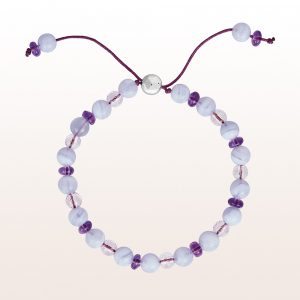 Bracelet with chalcedony and amethyst with silver clasp