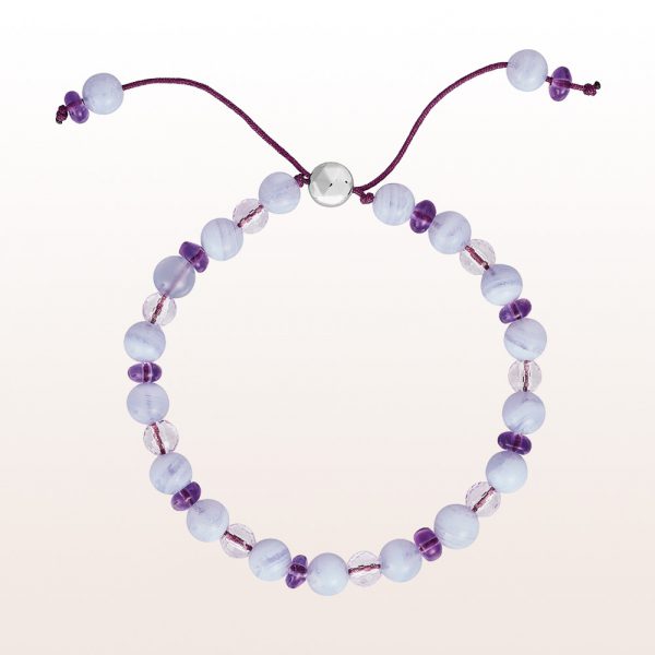 Bracelet with chalcedony and amethyst with silver clasp
