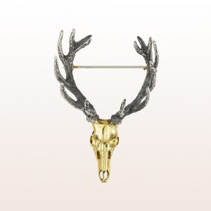 Brooch "Hirsch" (engl. deer) out of 18kt yellow gold and silver