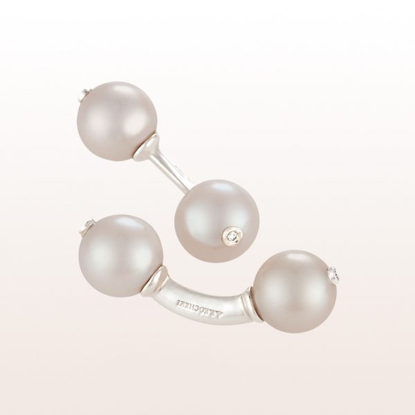Cufflinks with tahitian pearls and diamonds in 18kt white gold