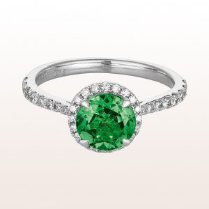 Ring with tsavorite 1,32ct and brilliants 0,31ct in 18kt white gold