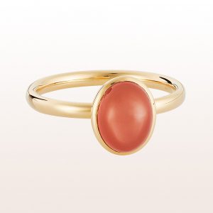 Collection-ring with mandarine-garnet Cabouchon 2,09ct in 18kt yellow gold