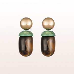 Earrings with green-agate and tiger's-eye in 18kt rose gold