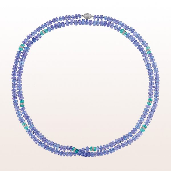 Necklace with tansanite, apatite, brilliants and a 18kt brilliant clasp