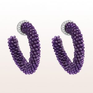 Hoop earrings with amethyst and brilliants 1,28 in 18kt white gold