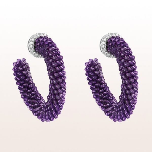 Hoop earrings with amethyst and brilliants 1,28 in 18kt white gold