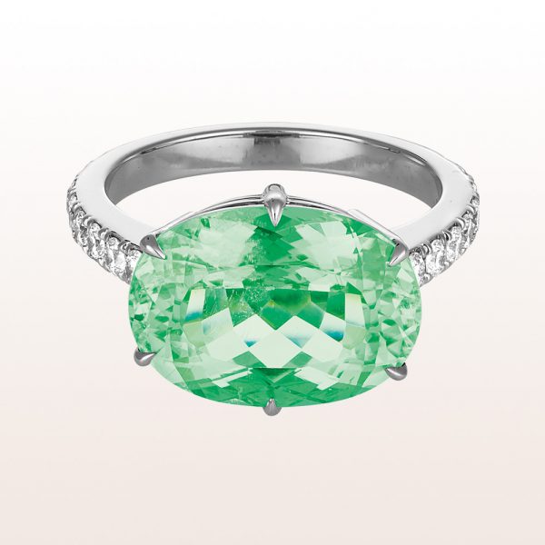 Ring with paraiba-tourmaline 7,73ct and brilliants 0,80ct in 18kt white gold
