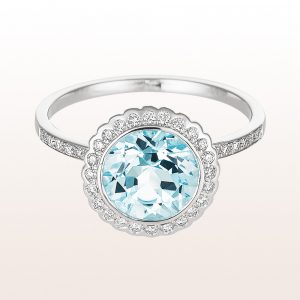 Ring with topaz 2,08ct and brilliants 0,18ct in 18kt white gold