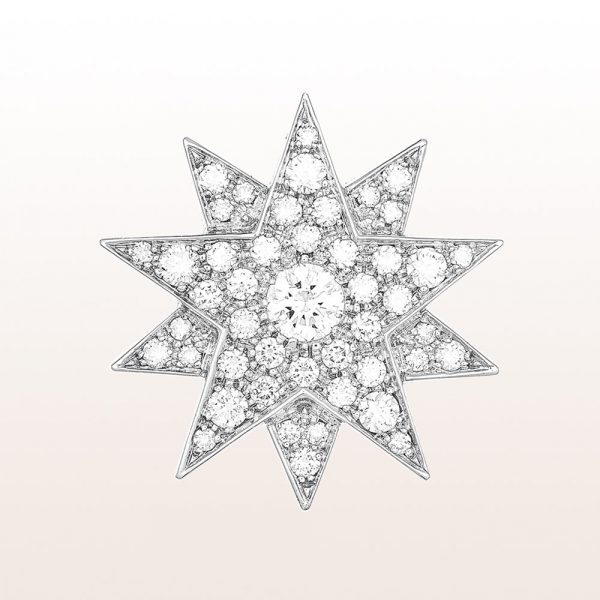 Sisi star "Modell 1" with brilliant cut diamonds 2,60ct in 18kt white gold. To be worn as brooch, pendant or hairpin