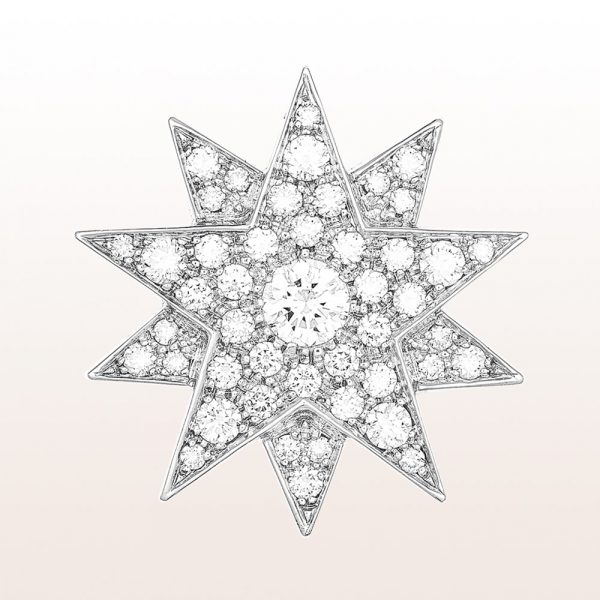 Sisi star "Modell 2" with brilliant cut diamonds 3,10ct in 18kt white gold. To be worn as brooch, pendant or hairpin. 