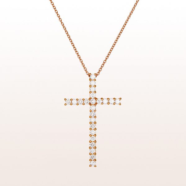 Necklace with cross-pendant with brilliant cut diamonds 1,35ct in 18kt rose gold