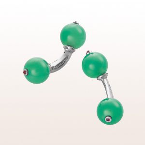 Cufflinks with chrysoprase and rubies in 18kt white gold