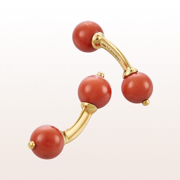 Cufflinks with coral in 18kt yellow gold