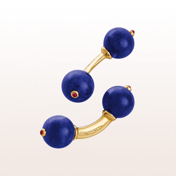 Cufflinks with lapis lazuli and rubies in 18kt yellow gold