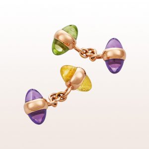 Cufflinks "Zeppeline" with amethyst, peridot and citrine in 18kt rose gold