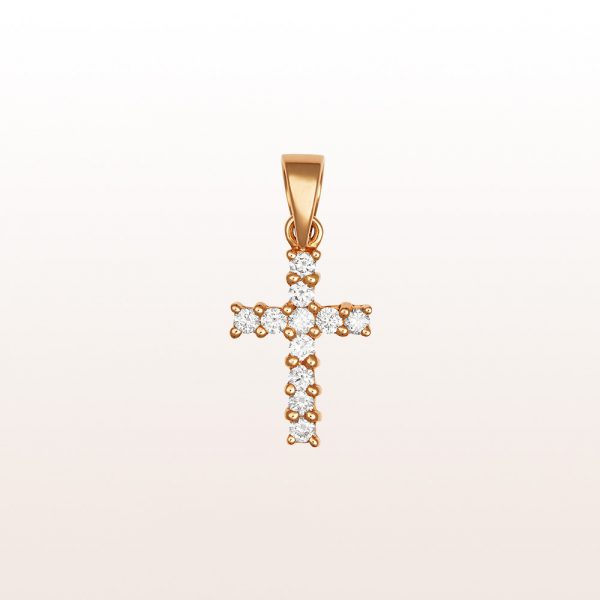 Cross-pendant with brilliant cut diamonds 0,17ct in 18kt rose gold
