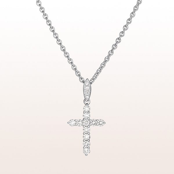 Cross-pendant with brilliant cut diamonds 0,29ct in 18kt white gold